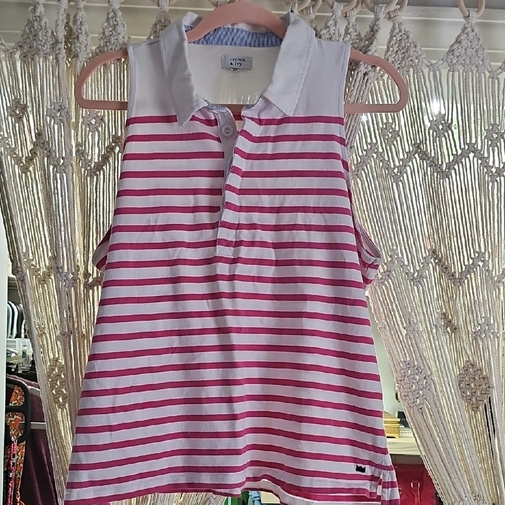 Crown & Ivy Blue and White Striped Collar Shirt